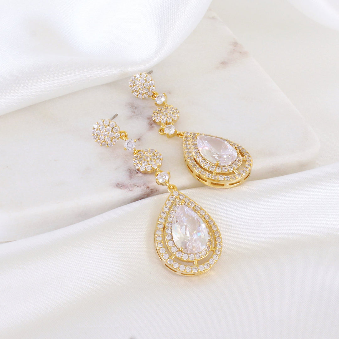 Sidney CZ Statement Bridal Earrings Gold by Adriana Sparks Bridal
