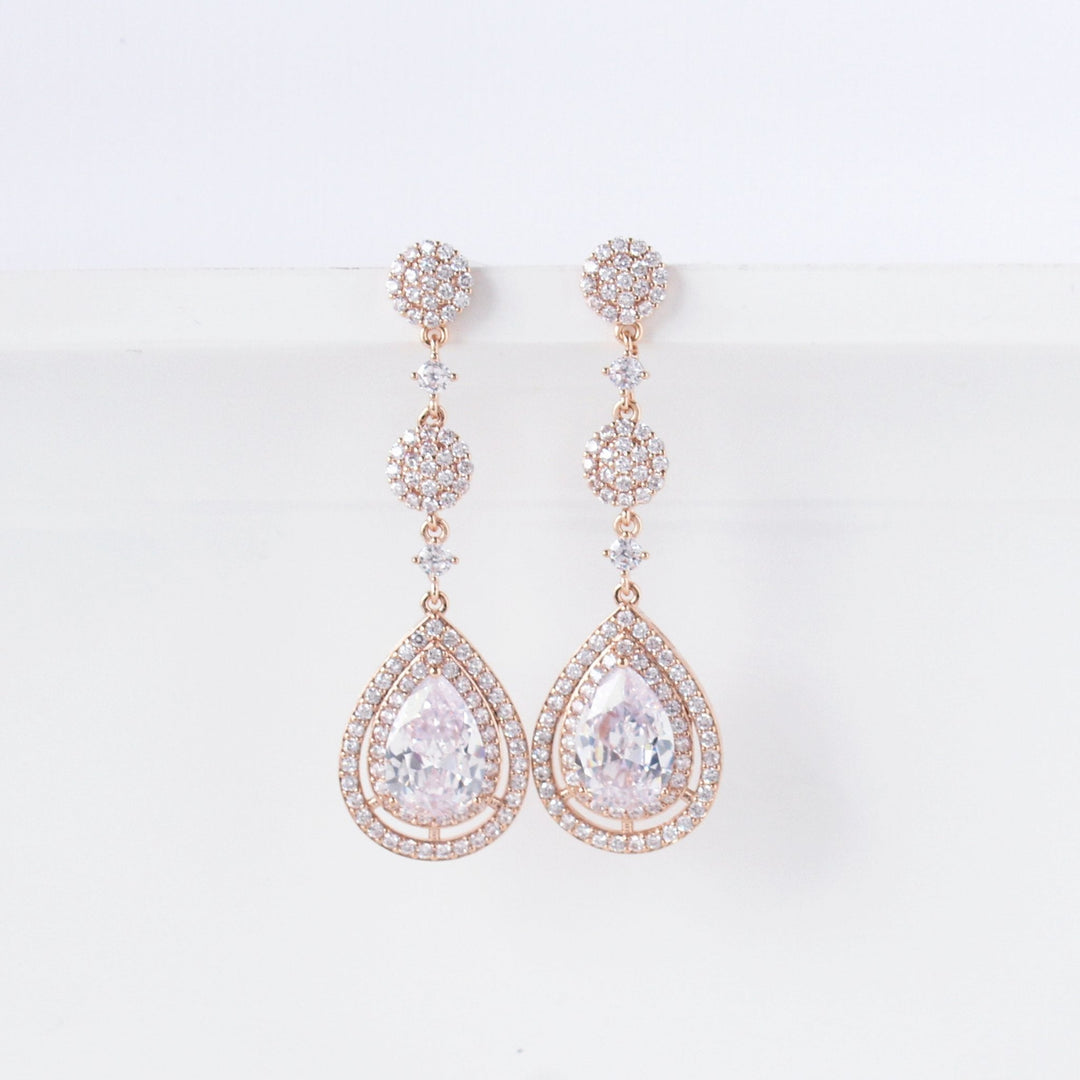 Sidney CZ Statement Bridal Earrings Rose Gold