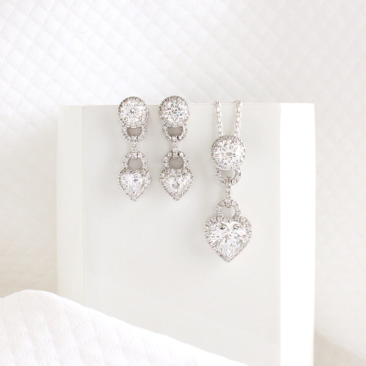 Simone Heart Shape CZ Diamond Jewelry Set | Sterling Silver