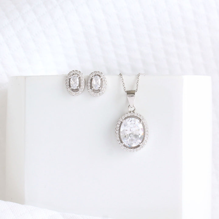 Tanya Oval CZ Diamond Jewelry Set | Sterling Silver