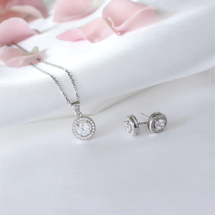 Carter - Dainty Round Halo CZ Necklace Set