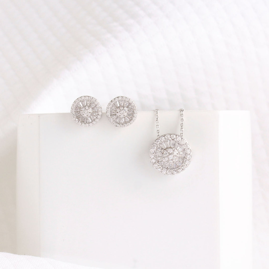 Tasha CZ Diamond Earrings & Necklace Set | Sterling Silver