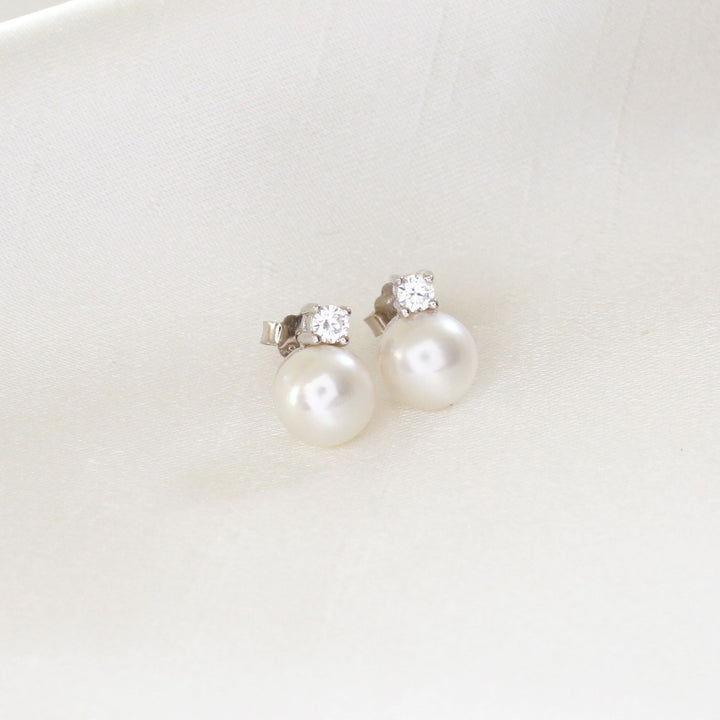 Tina Pearl & CZ Diamond Stud Earrings