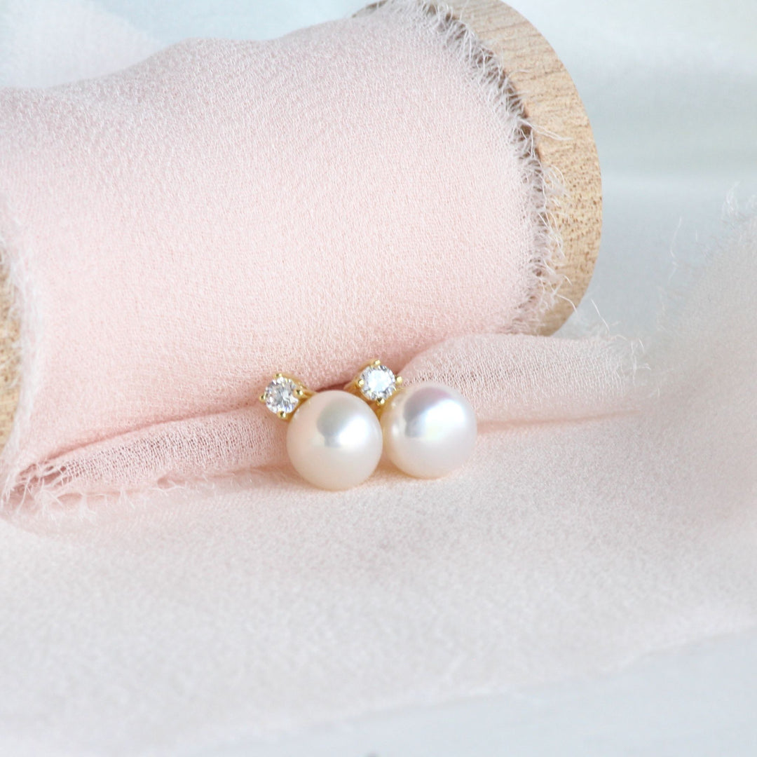 Tina Pearl & CZ Diamond Stud Earrings