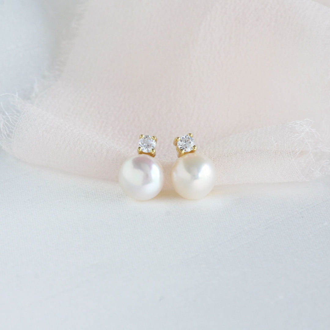 Tina Pearl & CZ Diamond Stud Earrings