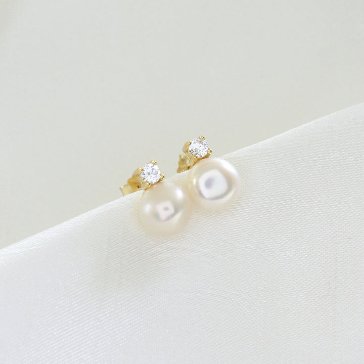 Tina Pearl & CZ Diamond Stud Earrings