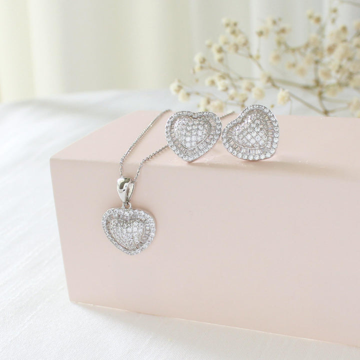 Tori Pave Heart Necklace and Earrings Set