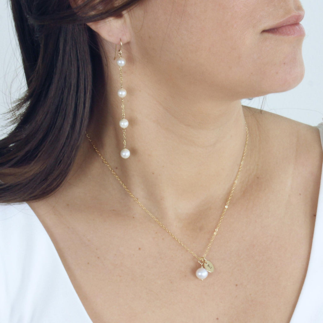 Blake Pearl Necklace with Custom Initial Disc