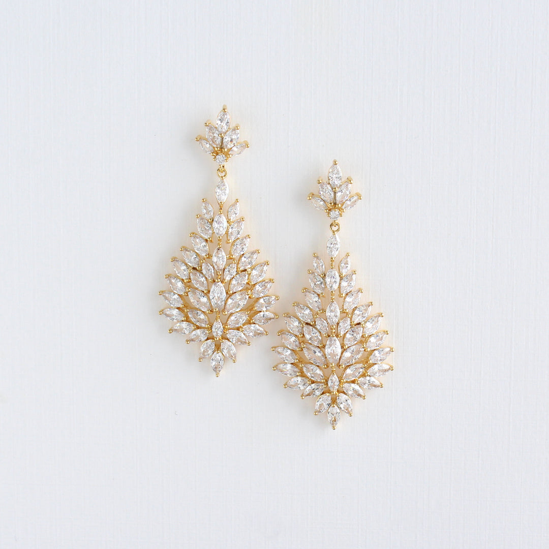 Amber - Crystal Chandelier Statement Earrings | Gold