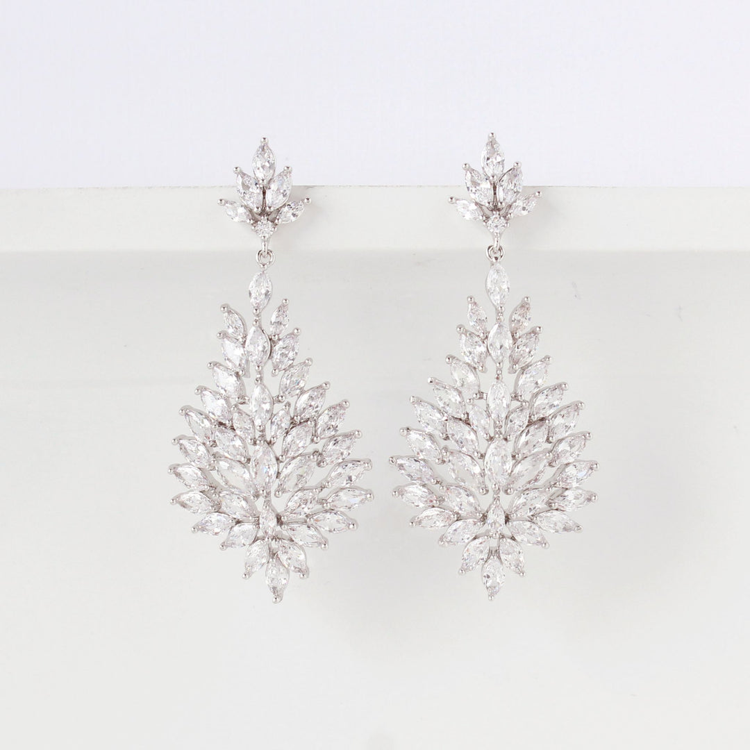 Amber - Crystal Chandelier Statement Earrings | Silver