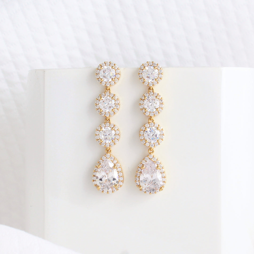 Harper Modern Gold CZ Drop Earrings | Adriana Sparks Bridal