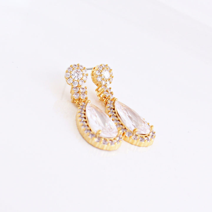 Lisa - Pear Shape CZ Diamond Drop Earrings | Gold